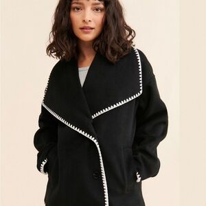 Darin Jacket. 4th & Reckless. Black Contrast-Trim Wrap Coat